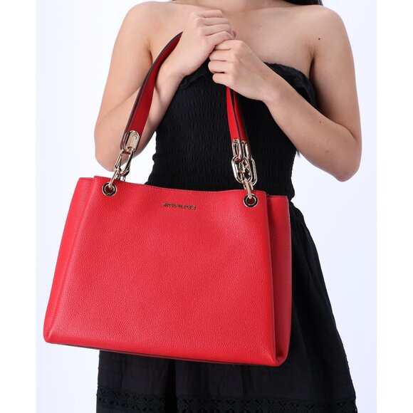 Michael Kors Trisha Large Triple Gusset Compartment Shoulder Tote Bright Red - Picture 1 of 10